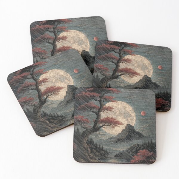 Item preview, Crimson Whisper – Moonlit Mountains and Scarlet Trees designed and sold by WittyUnknown.