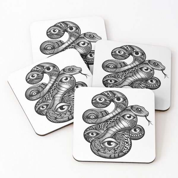 Item preview, Eye Serpent-Ornate Black & White Snake Illustration designed and sold by FikirSanat.