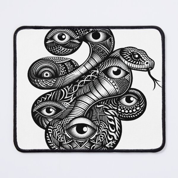 Item preview, Eye Serpent-Ornate Black & White Snake Illustration designed and sold by FikirSanat.