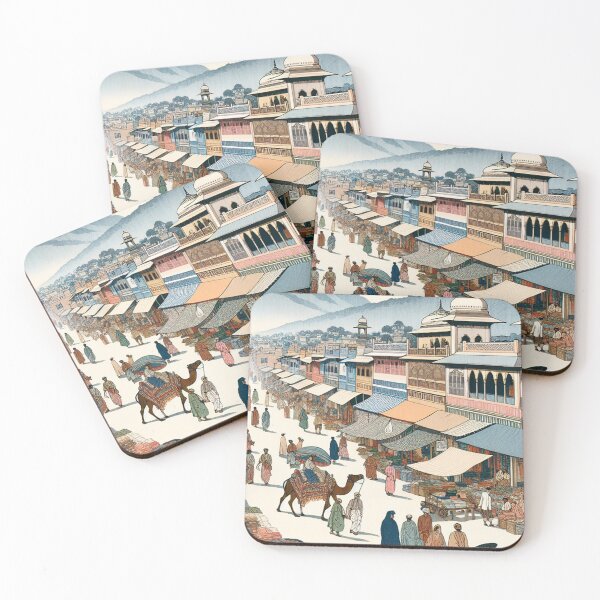 Item preview, Ukiyo-e Woodblock Print of Rajkot, India – Edo-Style Japanese Fusion Cityscape designed and sold by Vandy Fullam.