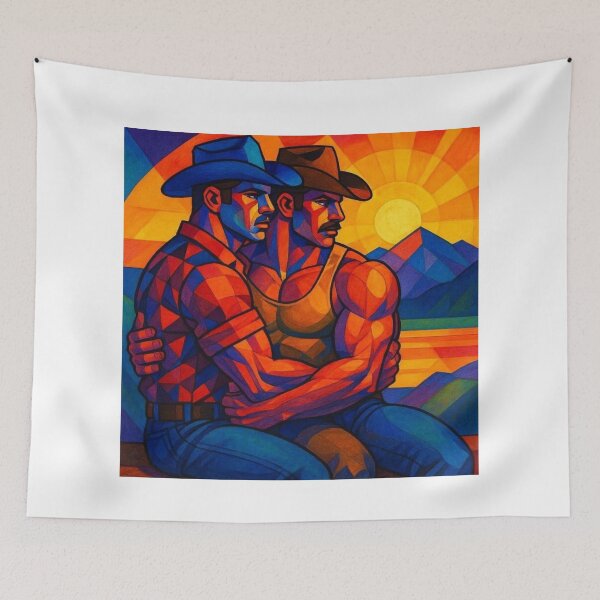 Item preview, Cubist Sundowner Cowboys - Gay Leather Cowboy Sunset Gay Pride Graphic Design designed and sold by ItsAKinkThing.