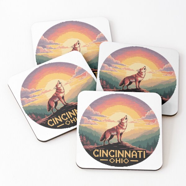 Item preview, Cincinnati Ohio Wolf Sunrise | Retro Pixel Art Wilderness Design designed and sold by CircinusStore.