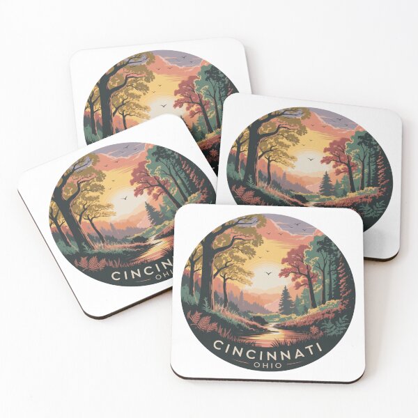 Item preview, Cincinnati Ohio River Sunset | Retro Forest Landscape Art designed and sold by CircinusStore.