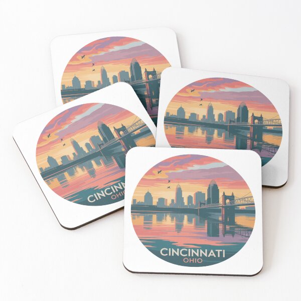 Item preview, Cincinnati Ohio Skyline Sunset | Retro River Reflection Art designed and sold by CircinusStore.