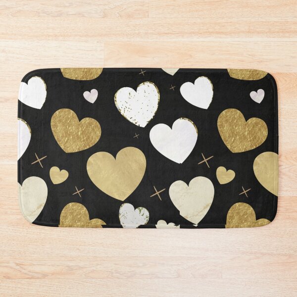 Item preview, several gold spots or vector pattern of several hearts of different sizes on a black background, fabric illustrating a gold logo designed and sold by gulka8.