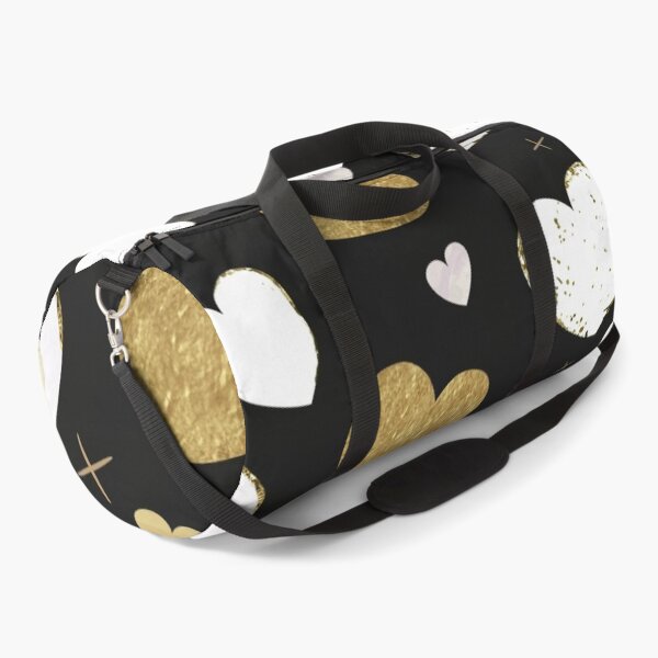 Item preview, several gold spots or vector pattern of several hearts of different sizes on a black background, fabric illustrating a gold logo designed and sold by gulka8.