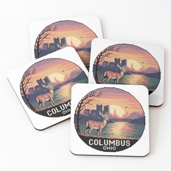 Item preview, Columbus Ohio Deer Sunset | Retro Pixel Skyline Art designed and sold by CircinusStore.