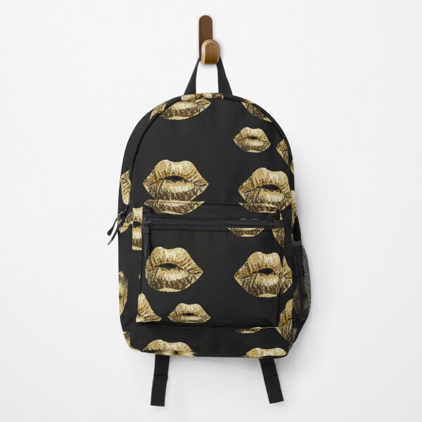 Item preview, several golden spots or vector pattern of several lips of different sizes on black background,logo picture illustration fabric designed and sold by gulka8.
