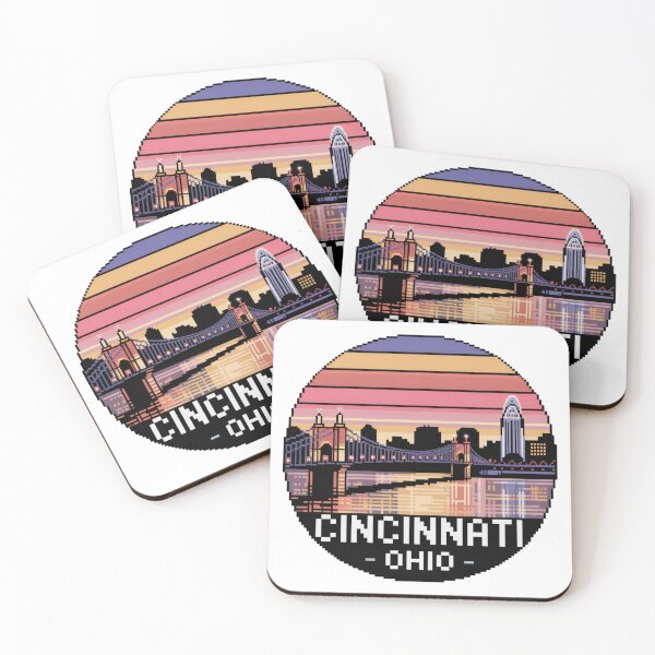 Item preview, Cincinnati Ohio Skyline Sunset | Retro Pixel Bridge Art designed and sold by CircinusStore.