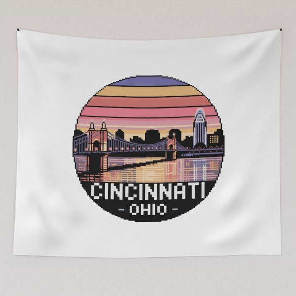 Item preview, Cincinnati Ohio Skyline Sunset | Retro Pixel Bridge Art designed and sold by CircinusStore.