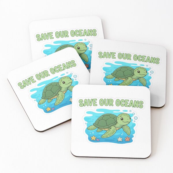 Item preview, "Save Our Oceans" Cute Sea Turtle Illustration designed and sold by Siamcatshop.