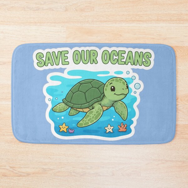 Item preview, "Save Our Oceans" Cute Sea Turtle Illustration designed and sold by Siamcatshop.