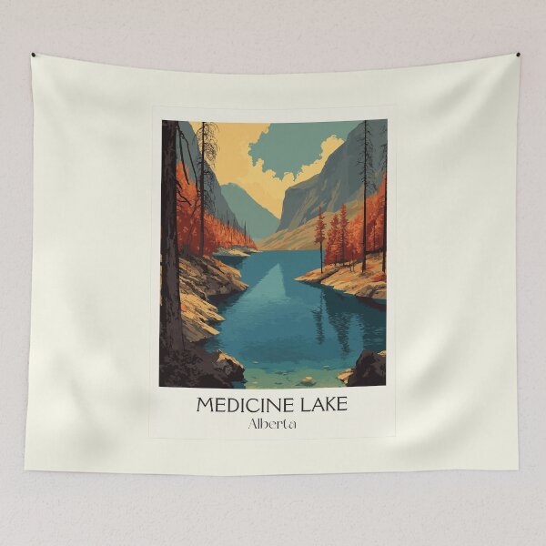Item preview, Medicine Lake Alberta Scenery | Autumn Mountain Art Print designed and sold by TuncGK.