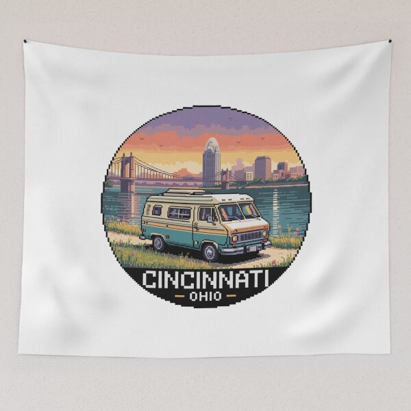 Item preview, Cincinnati Ohio Sunset Skyline | Retro Pixel Art Cityscape designed and sold by CircinusStore.