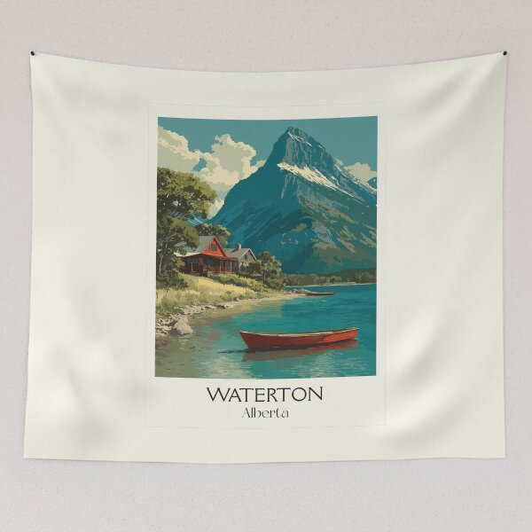 Item preview, Waterton Alberta Townsite | Grand Lakeside Hotel Print designed and sold by TuncGK.