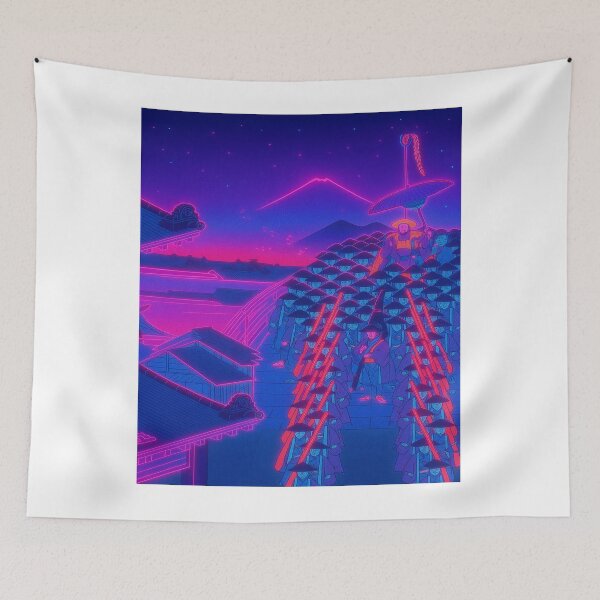 Item preview, Neon Ukiyo-e Procession at Shinbashi: Fuji in the Night Glow designed and sold by Neo-Ukiyo-Wave.