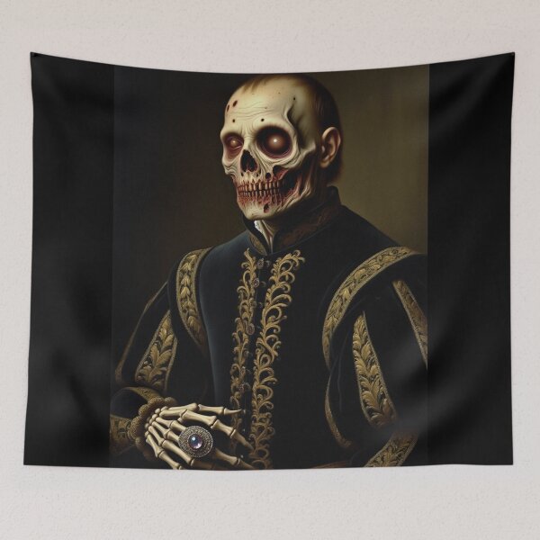 Item preview, His undead Eminence grand Duke skullveins Zombie Horror Tudor era portrait art designed and sold by Vintage Designs +.