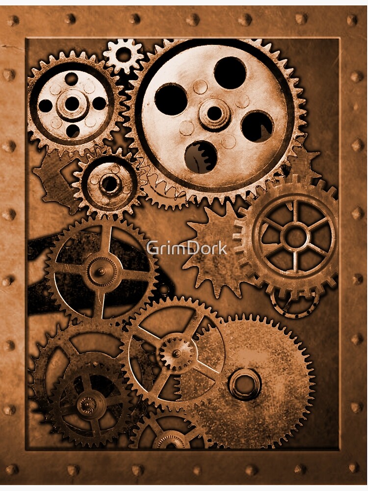 Poster metal heart with rusty gears and cogs 