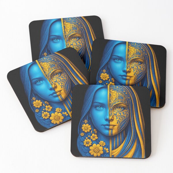 Item preview, Dual Essence – Blue & Gold Ethereal Portrait designed and sold by johnExpress02.