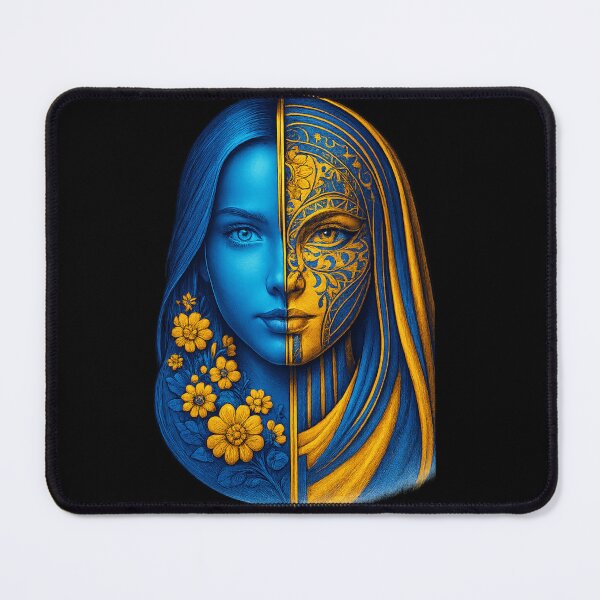 Item preview, Dual Essence – Blue & Gold Ethereal Portrait designed and sold by johnExpress02.