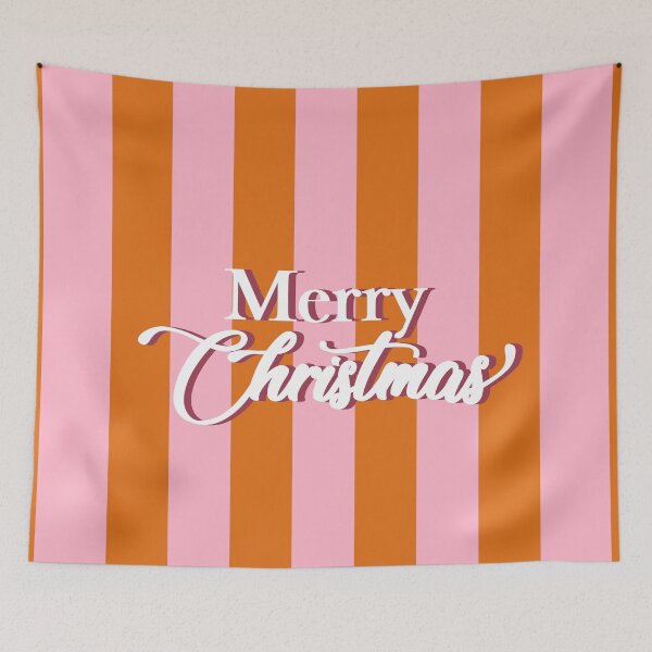 Item preview, Merry Christmas Typography, Pink and Orange Stripes designed and sold by OneThreeSix.