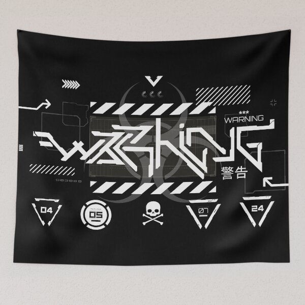 Item preview, Cyberpunk Warning Logo Black - Japanese Biohazard Symbols - Industrial Rivethead designed and sold by 8thSin.