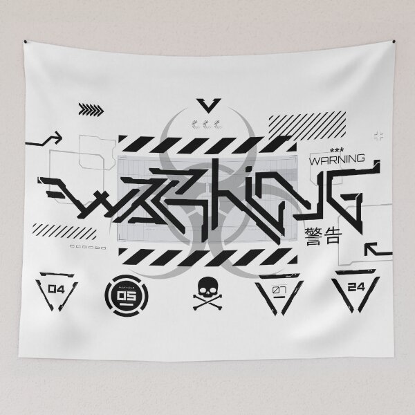 Item preview, Cyberpunk Warning Logo White- Japanese Biohazard Symbols - Industrial Rivethead designed and sold by 8thSin.