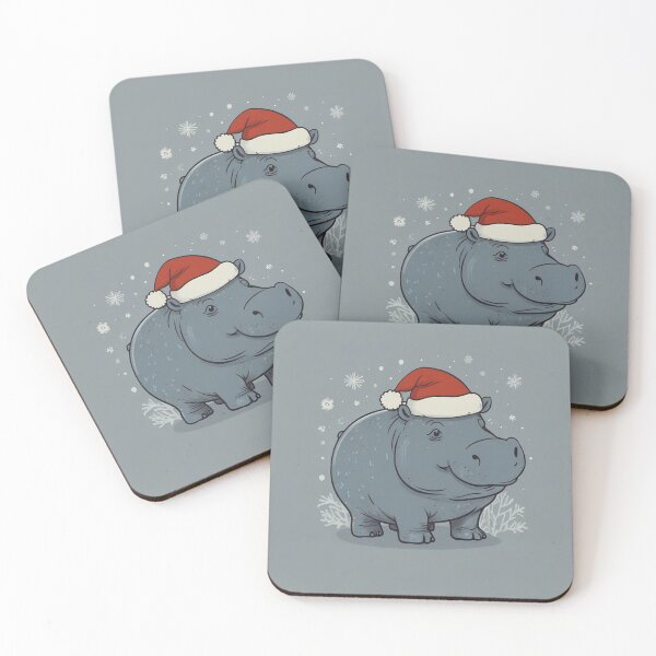Item preview, Minimal Hippo in Santa Outfit designed and sold by NeatThingLover.