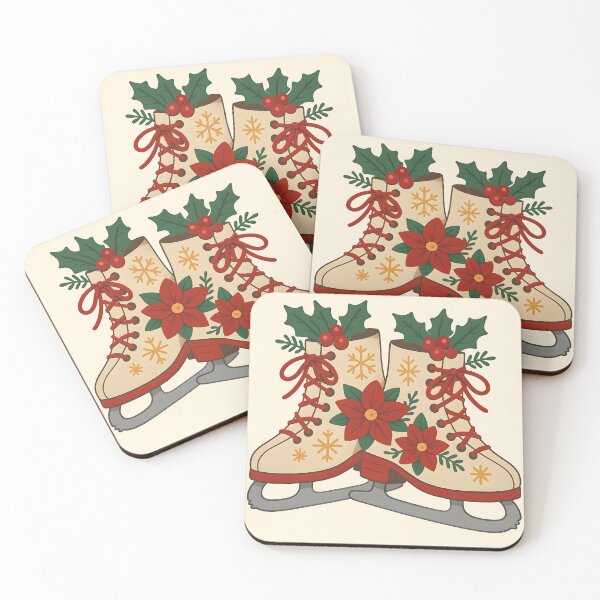 Item preview, Christmas Ice Skates with Poinsettias – Cozy Holiday Winter Illustration designed and sold by WinkWild.
