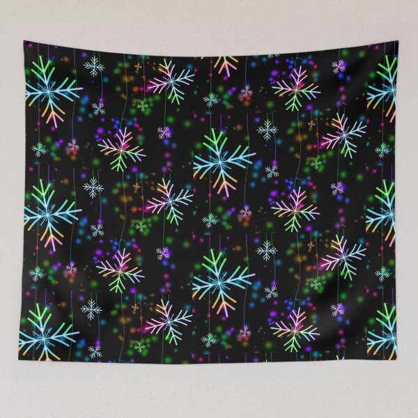 Item preview, Glowing Neon Snowflakes on Black Background with Bokeh Light Particles designed and sold by  Mollier's.