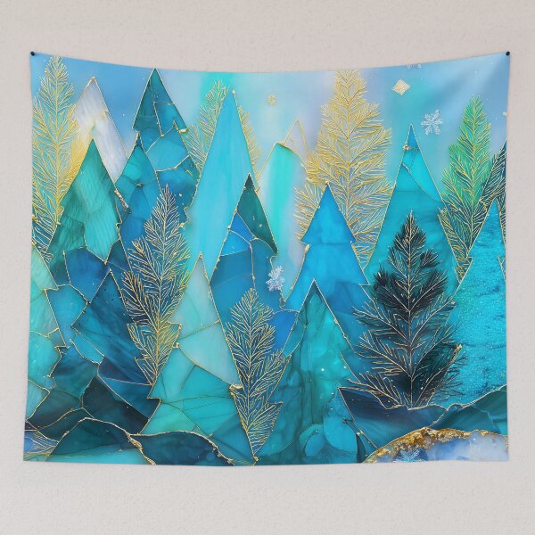 Item preview, Christmas Stained Glass-Inspired Blue And Aqua Trees designed and sold by DEC02.