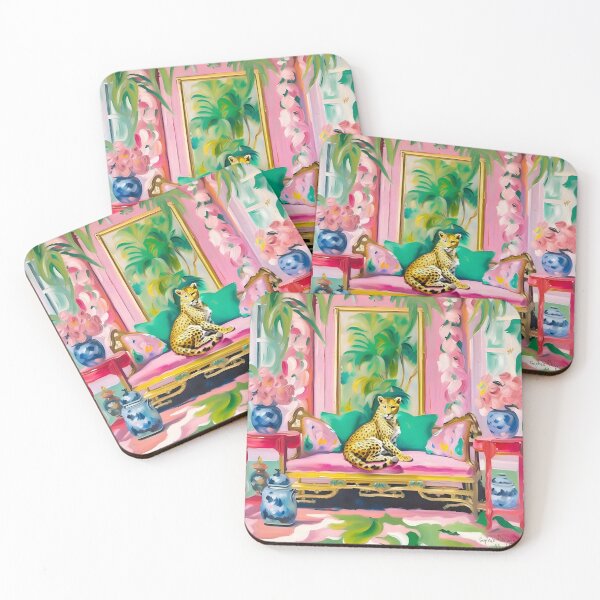 Item preview, Cheetah in preppy pink and green Palm Beach interior designed and sold by SophieClimaArt.