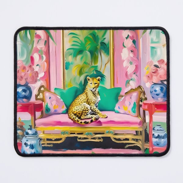 Item preview, Cheetah in preppy pink and green Palm Beach interior designed and sold by SophieClimaArt.