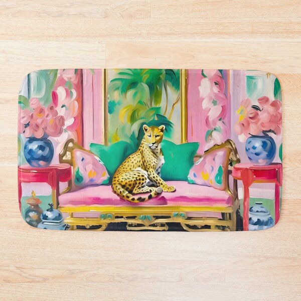 Item preview, Cheetah en un elegante interior rosa y verde de Palm Beach designed and sold by SophieClimaArt.