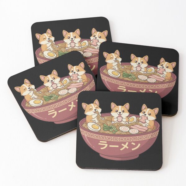 Item preview, Cute Three Corgi Dogs Eating Ramen Bowl Japanese Kawaii Art designed and sold by Bongocomic.