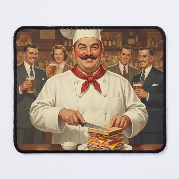 Item preview, "ULTIMATE CLUB SANDWICH!" – Vintage 1950s Pub Chef Poster designed and sold by Cozy-Old-Pub.
