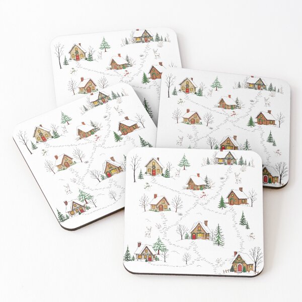 Item preview, Christmas Village in Snow Naive Illustration Pattern / Christmas Season designed and sold by UnhingedBird.