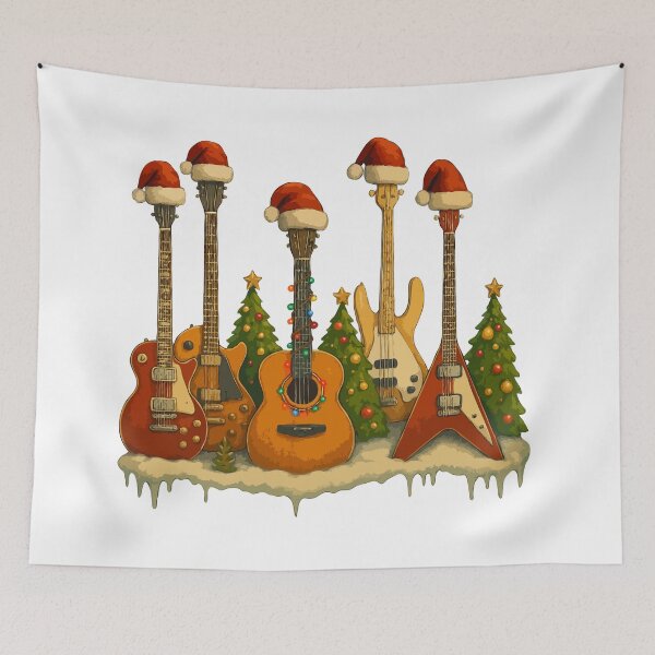 Item preview, Christmas Guitar Collection – Festive Electric & Acoustic Guitars with Santa Hats and Christmas Trees | Perfect Holiday Gift for Musicians & Rock Lovers designed and sold by BrainBubbleArt.