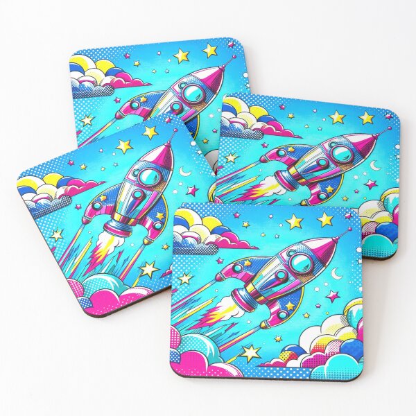 Item preview, "Pop Art Rocket Launch – Whimsical Space Adventure" designed and sold by Dogandesighn.