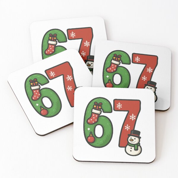 Item preview, 67 Xmas Edition - Six-Seven Holiday Number Design - Festive Snowman, Stocking & Ornament Graphic designed and sold by BrainBubbleArt.
