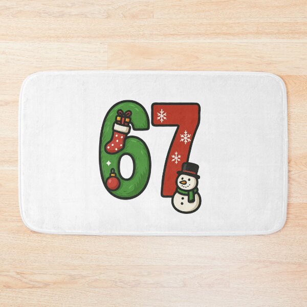 Item preview, 67 Xmas Edition - Six-Seven Holiday Number Design - Festive Snowman, Stocking & Ornament Graphic designed and sold by BrainBubbleArt.