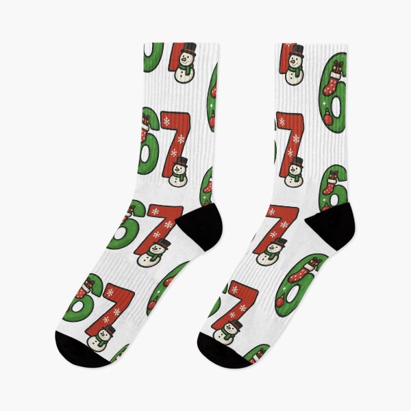 Item preview, 67 Xmas Edition - Six-Seven Holiday Number Design - Festive Snowman, Stocking & Ornament Graphic designed and sold by BrainBubbleArt.