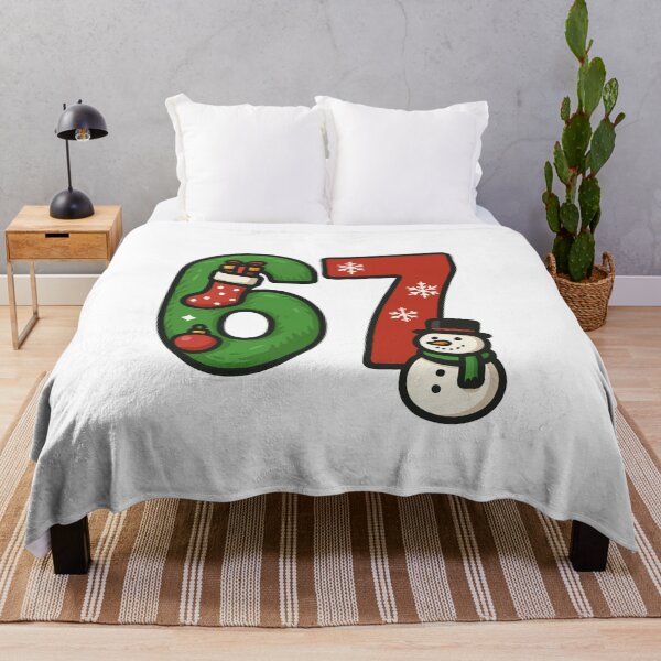 Item preview, 67 Xmas Edition - Six-Seven Holiday Number Design - Festive Snowman, Stocking & Ornament Graphic designed and sold by BrainBubbleArt.