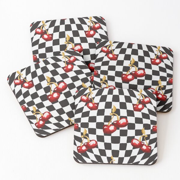 Item preview, Cherries on a black and white checkered background designed and sold by KreativKdesigns.