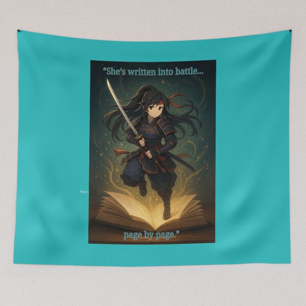 Item preview, 1.	“She’s written into battle...page by page.” designed and sold by Brickroad Dsigns.