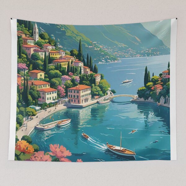 Item preview, 1950s Italian Travel Print | Lake Como Speedboat Poster designed and sold by Esterlane.