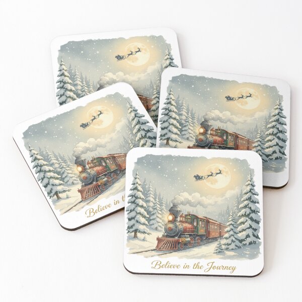 Item preview, Believe in the Journey – Vintage Christmas Train Winter Scene Holiday Art designed and sold by ZYNORAworld.
