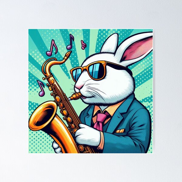 Item preview, Musician rabbit playing saxophone designed and sold by Dogandesighn.