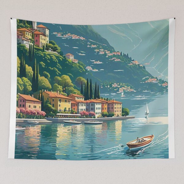 Item preview, Retro Lake Como Wall Art | Vintage Italy Mountains & Boats designed and sold by Esterlane.