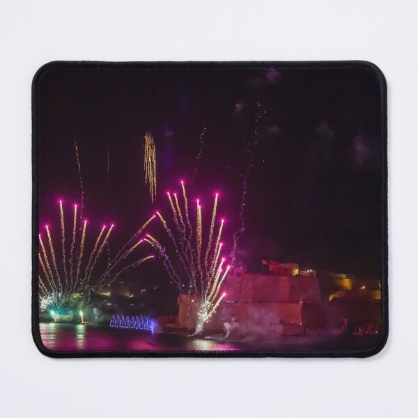 Item preview, Colorful Fireworks Over a Historic Fort By the Harbor At Night With Reflections On Water designed and sold by Nmallia.